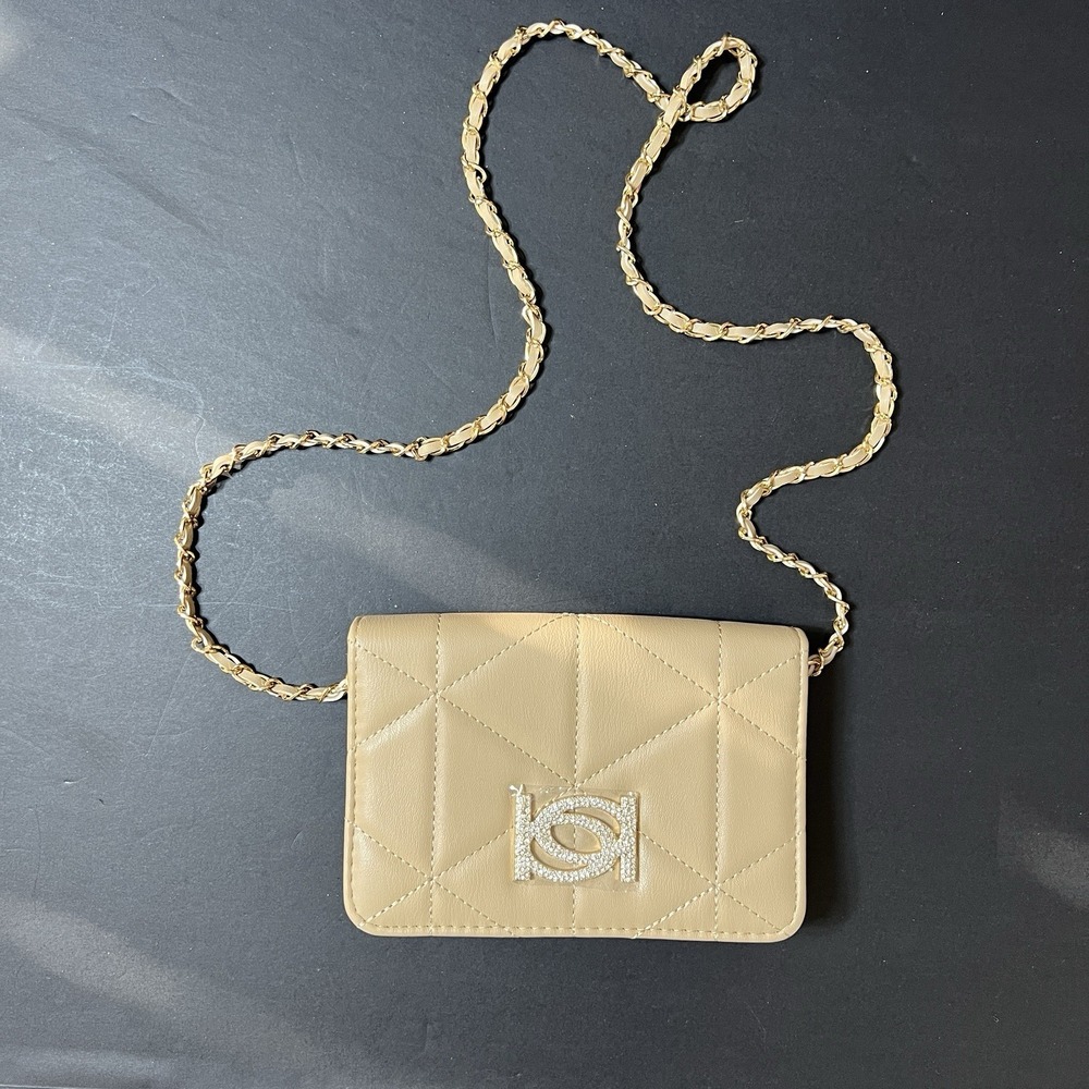Bebe Clutch Wallet Embellished Front Logo Tan Color Card Holders Zip Pockets